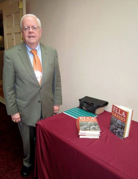 Author Jon Purmont signing and selling his book "Ella Grasso"